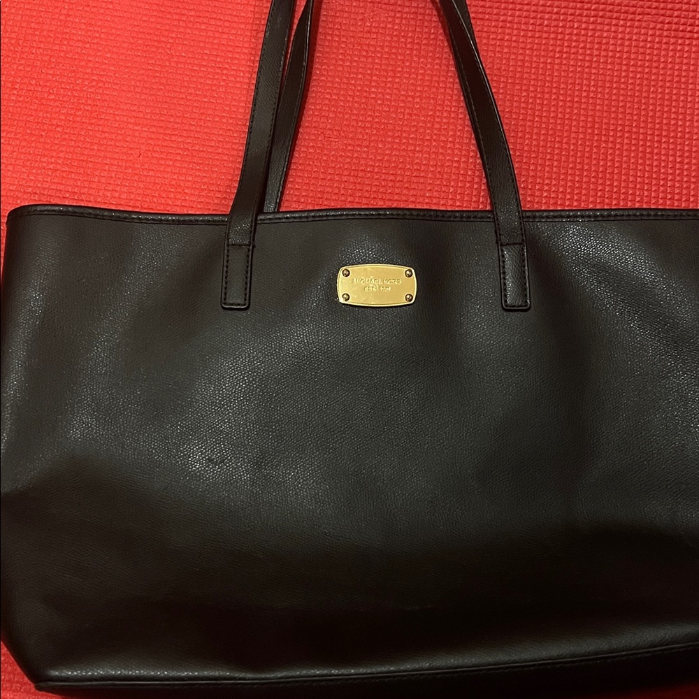 Michael Kors Black Leather Tote with Gold Accents